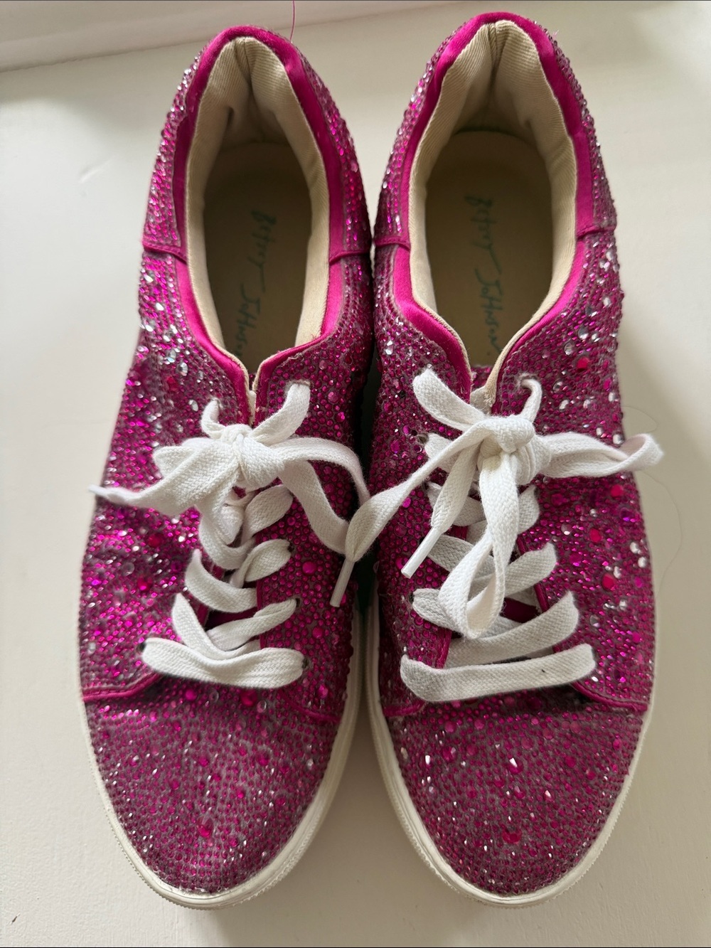 Betsey Johnson SIDNY Hot Pink Glitter Lace-Up Sneakers